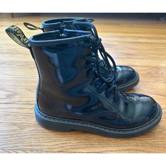 Dr. Martens Shoes - Dr. Martens 1460 Y Combat Boots Unisex Black Patent Leather Side Zip Size M5/L6